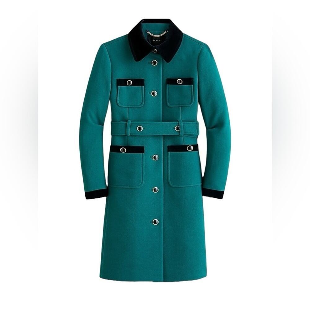 J. CREW Velvet Trimmed Lady Coat in Italian Double Cloth Wool, size 00